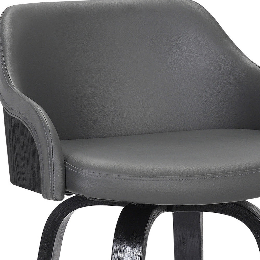 30" Gray And Black Iron Swivel Low Back Bar Height Bar Chair - Loft&Timber