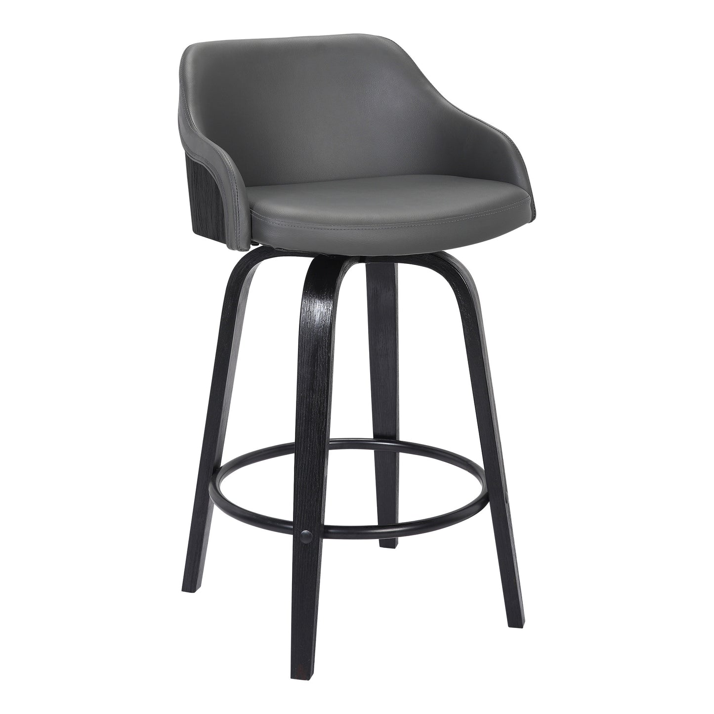 30" Gray And Black Iron Swivel Low Back Bar Height Bar Chair - Loft&Timber