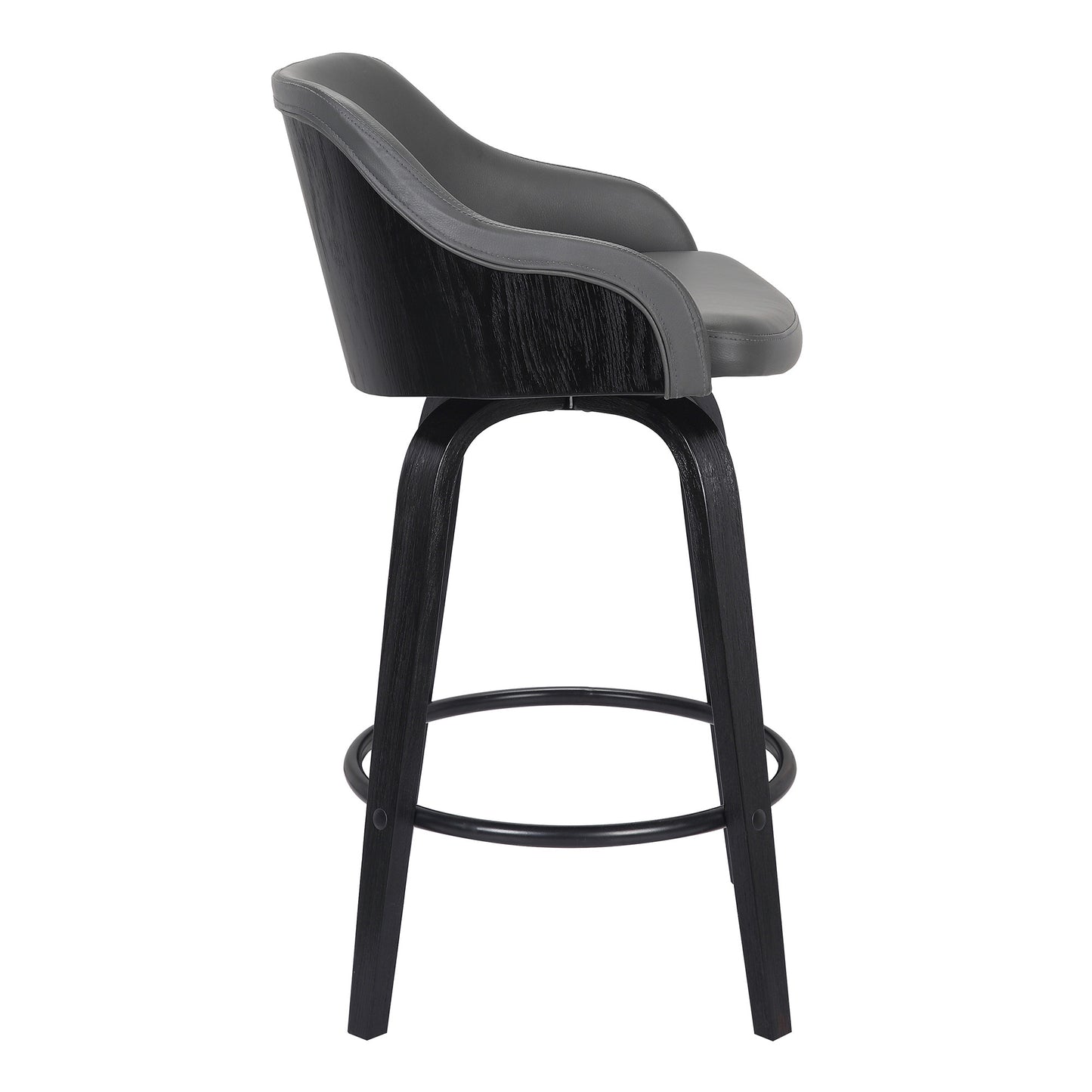 30" Gray And Black Iron Swivel Low Back Bar Height Bar Chair - Loft&Timber
