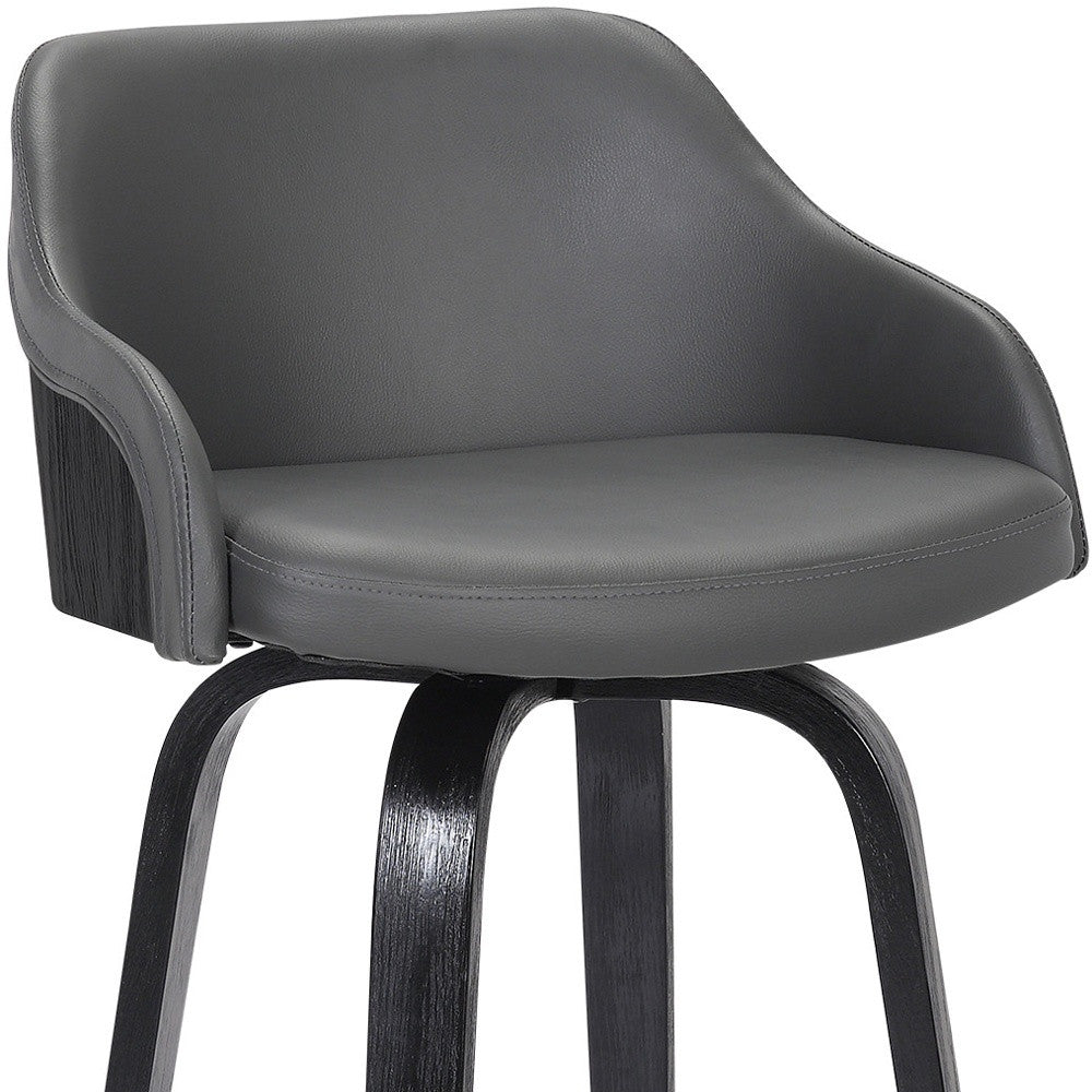 30" Gray And Black Iron Swivel Low Back Bar Height Bar Chair - Loft&Timber