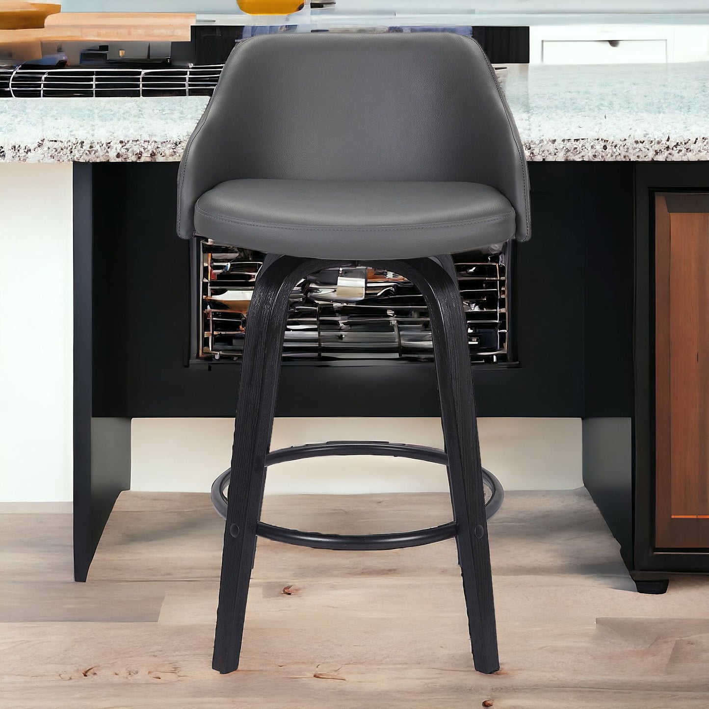 30" Gray And Black Iron Swivel Low Back Bar Height Bar Chair - Loft&Timber