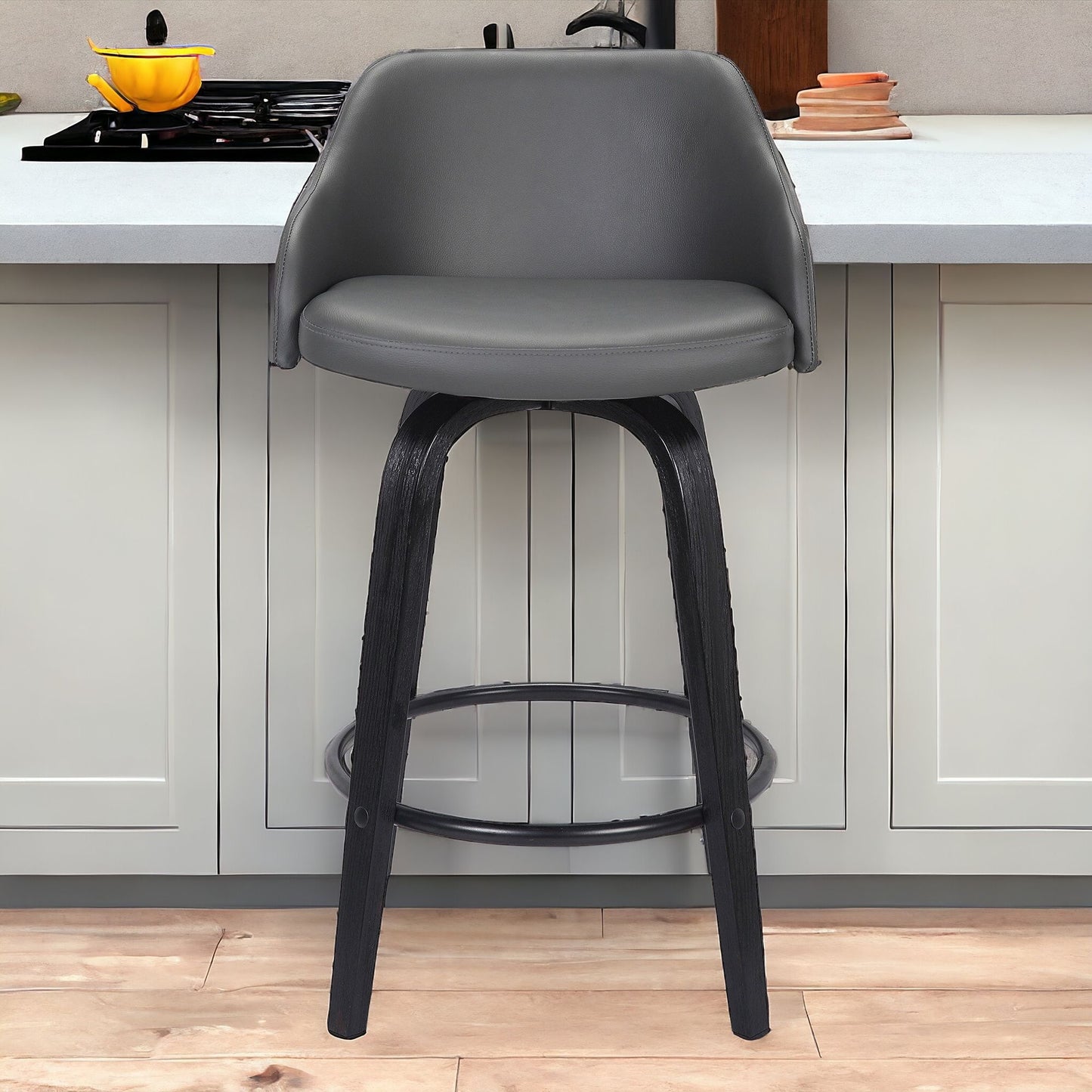 30" Gray And Black Iron Swivel Low Back Bar Height Bar Chair - Loft&Timber