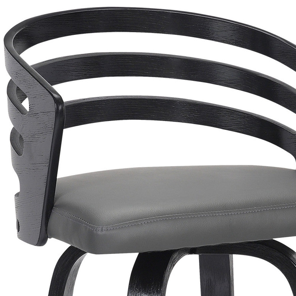 30" Gray And Black Iron Swivel Low Back Bar Height Bar Chair - Loft&Timber