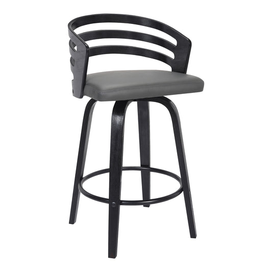 30" Gray And Black Iron Swivel Low Back Bar Height Bar Chair - Loft&Timber