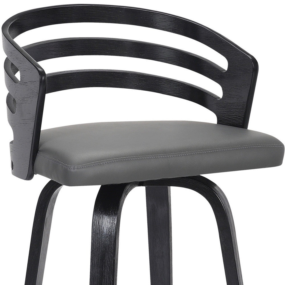 30" Gray And Black Iron Swivel Low Back Bar Height Bar Chair - Loft&Timber