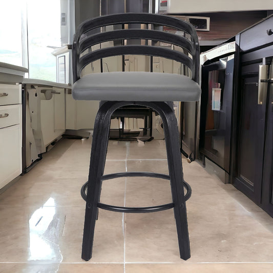 30" Gray And Black Iron Swivel Low Back Bar Height Bar Chair - Loft&Timber