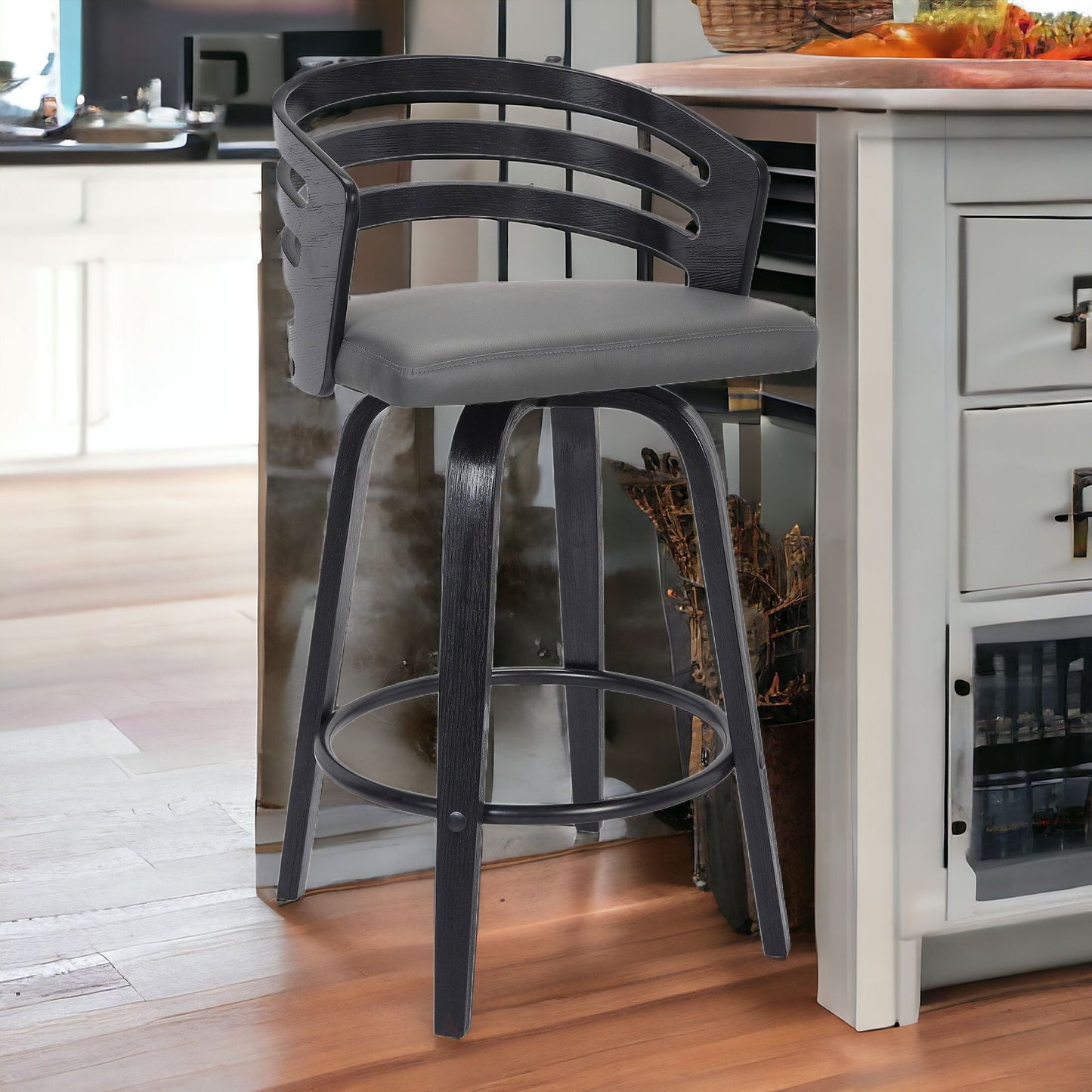 30" Gray And Black Iron Swivel Low Back Bar Height Bar Chair - Loft&Timber