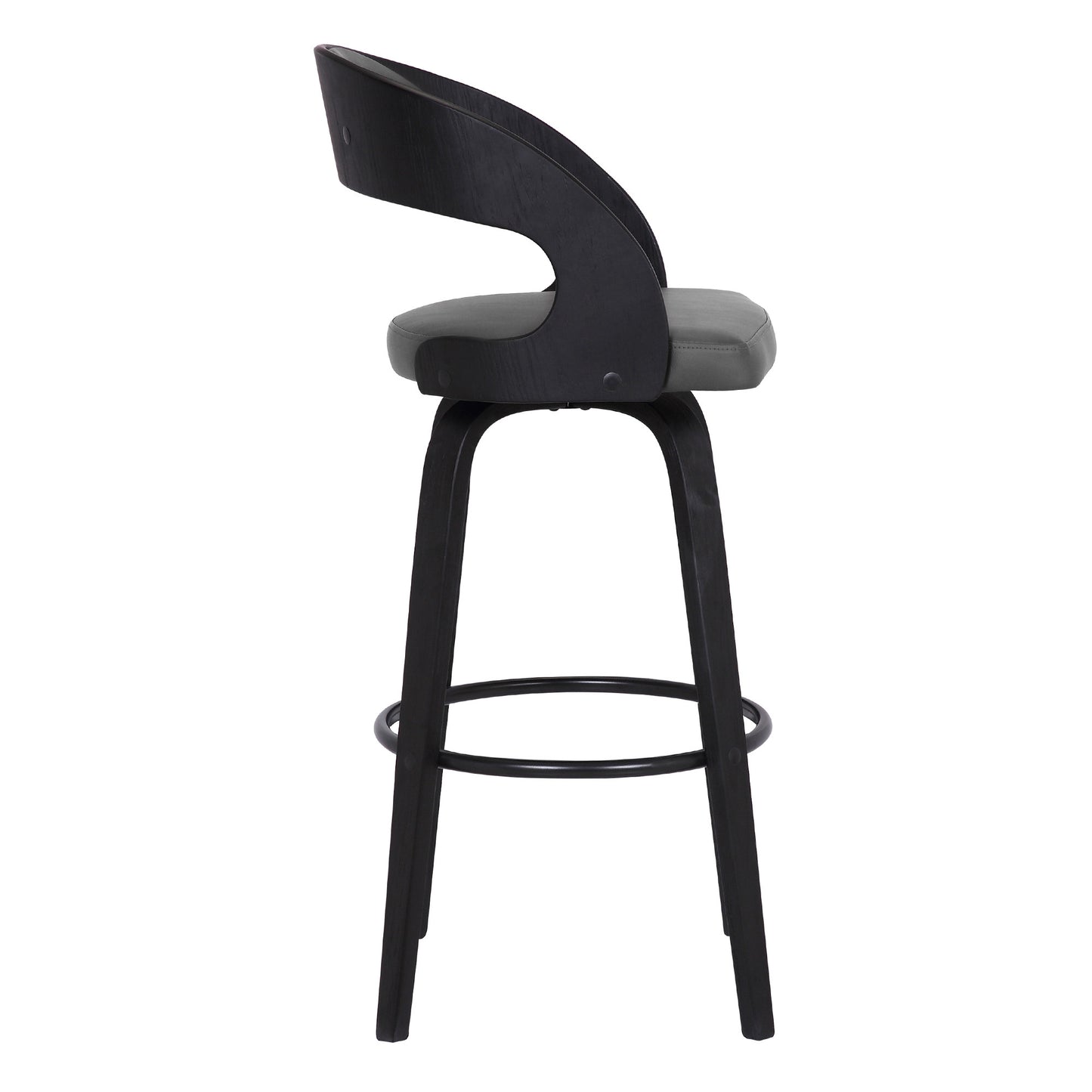 30" Gray And Black Iron Swivel Low Back Bar Height Bar Chair - Loft&Timber