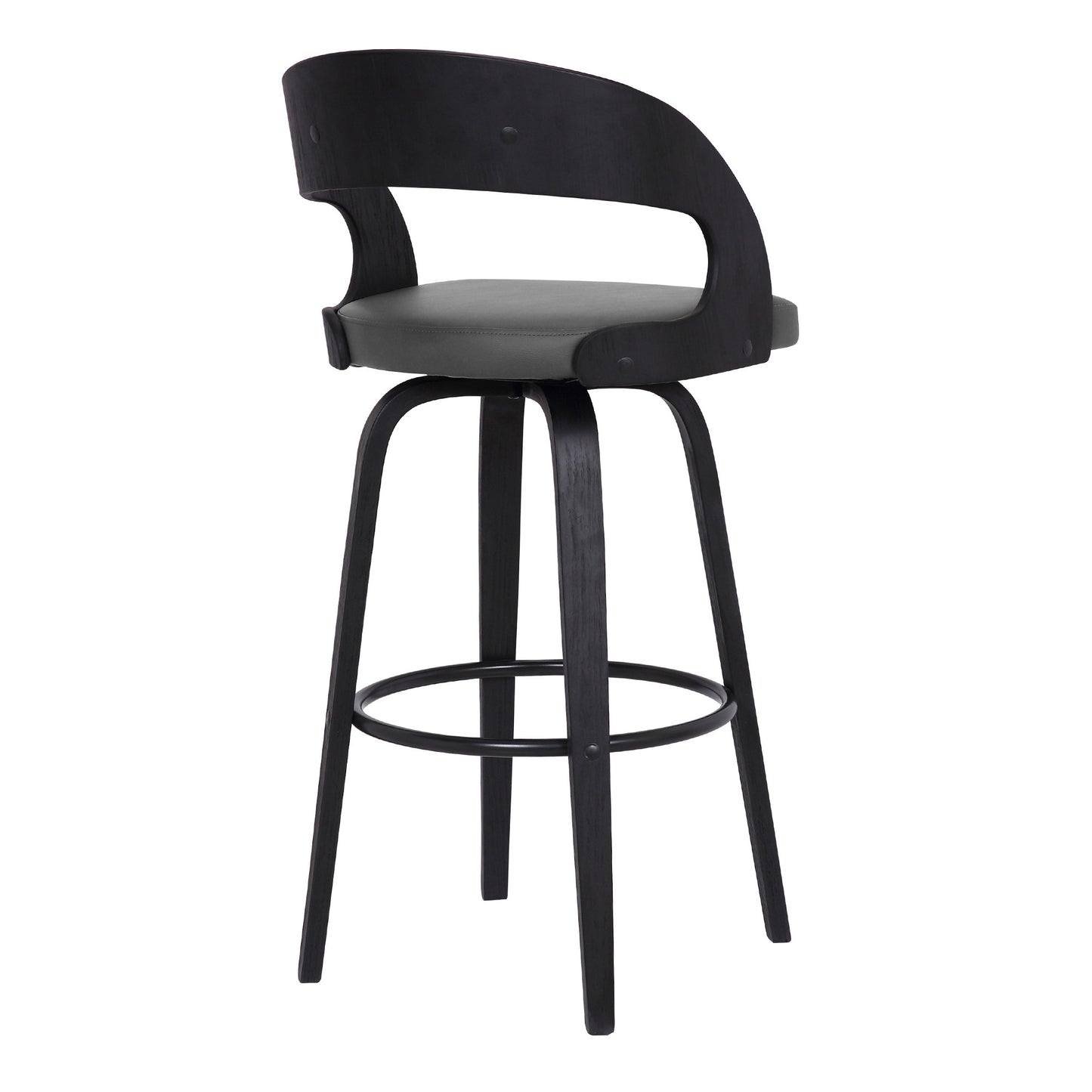 30" Gray And Black Iron Swivel Low Back Bar Height Bar Chair - Loft&Timber