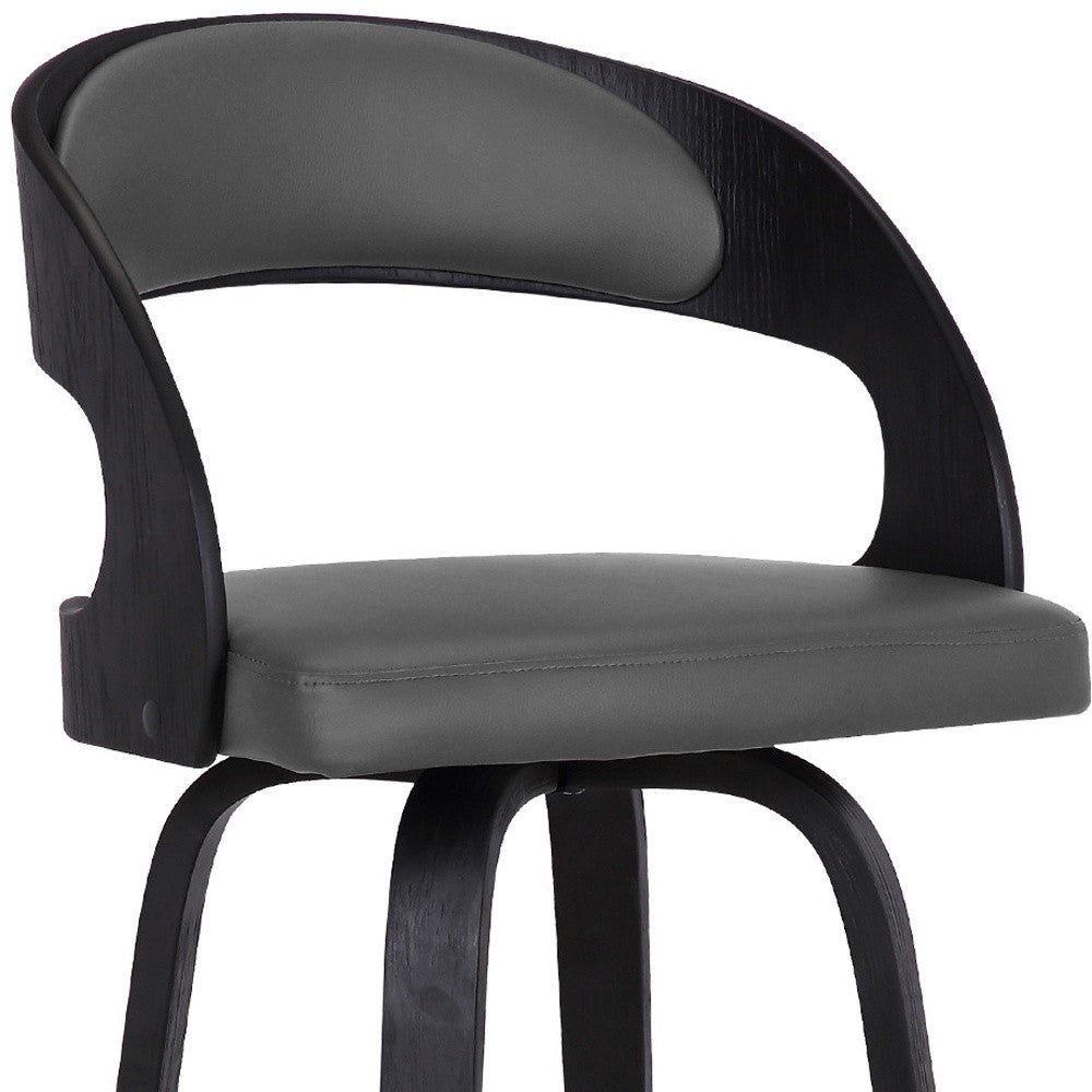 30" Gray And Black Iron Swivel Low Back Bar Height Bar Chair - Loft&Timber