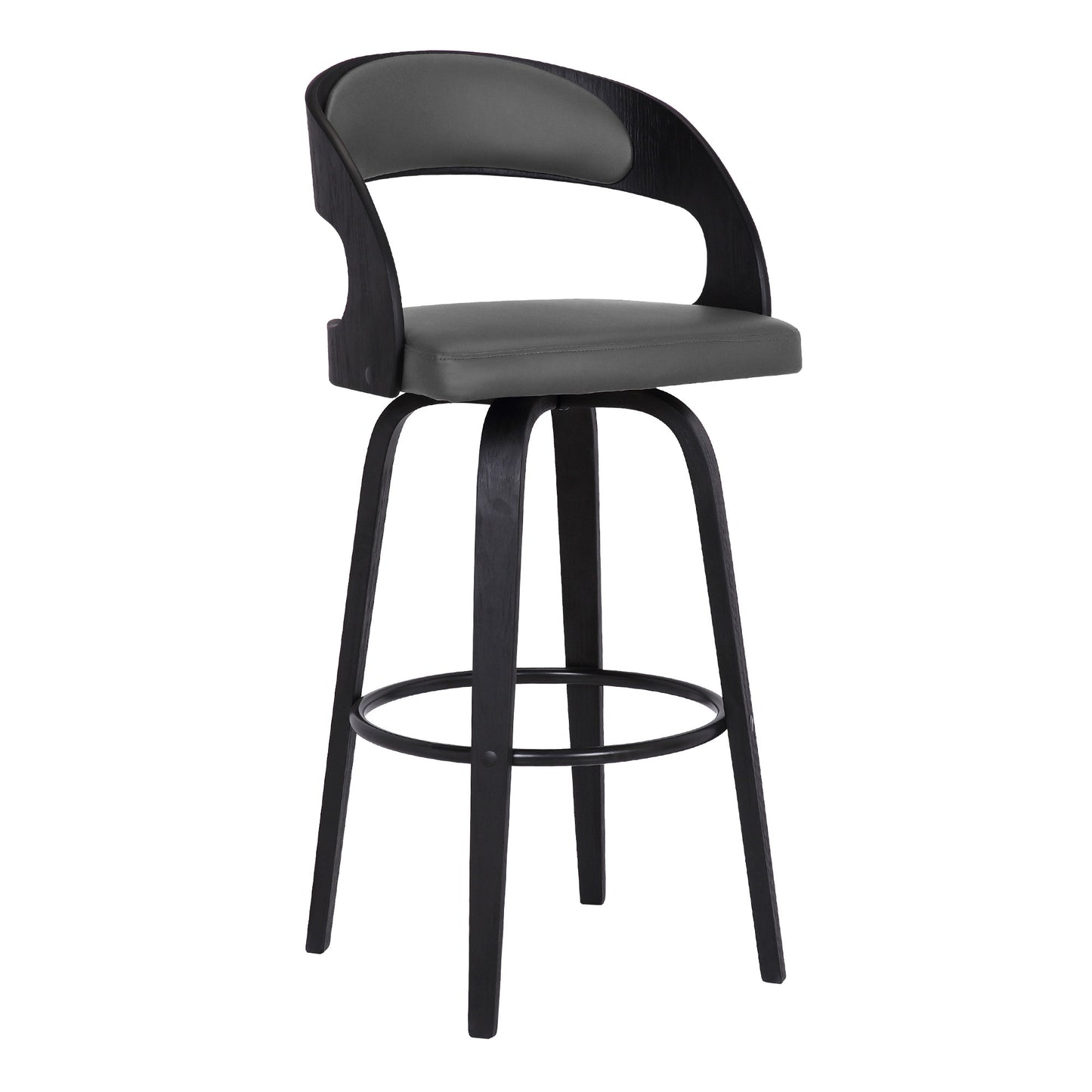 30" Gray And Black Iron Swivel Low Back Bar Height Bar Chair - Loft&Timber