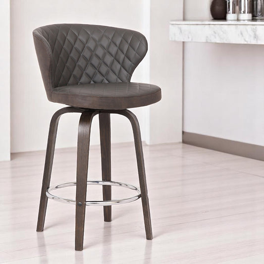 30" Brown Faux Leather And Iron Swivel Low Back Bar Height Bar Chair - Loft&Timber