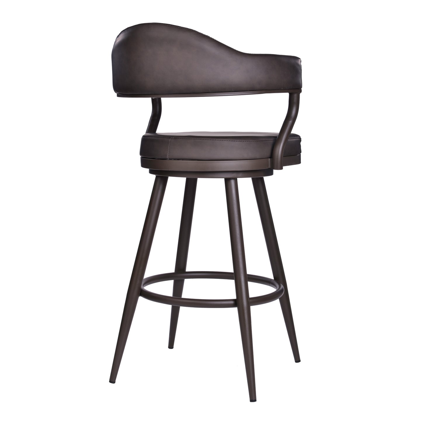 30" Brown Faux Leather And Iron Swivel Bar Height Bar Chair - Loft&Timber