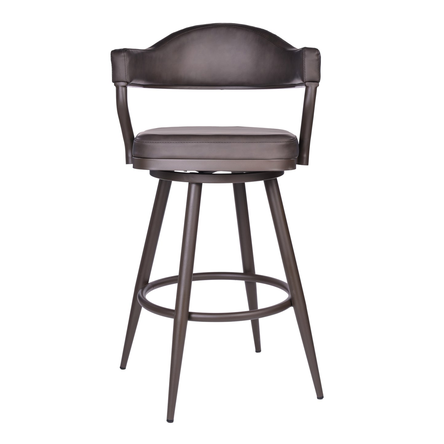 30" Brown Faux Leather And Iron Swivel Bar Height Bar Chair - Loft&Timber