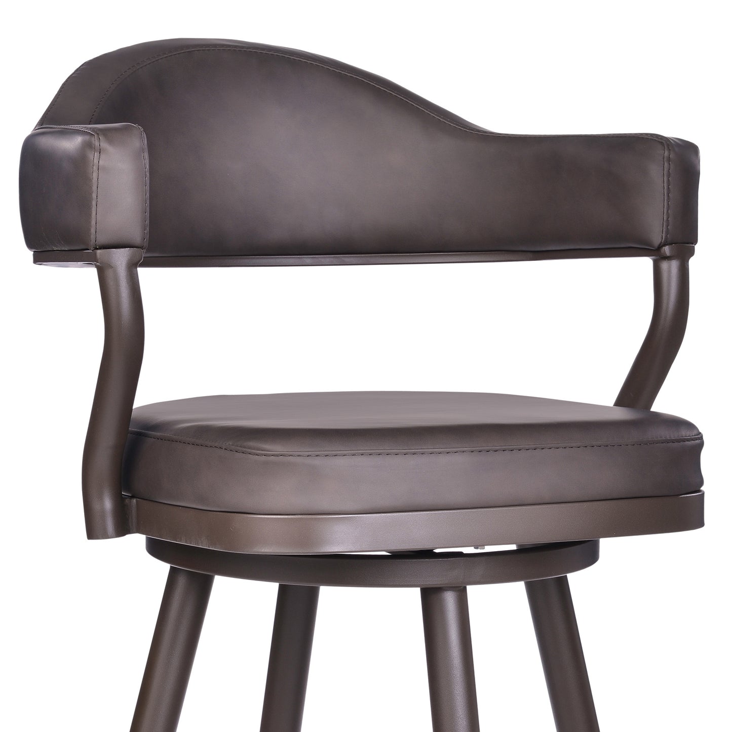 30" Brown Faux Leather And Iron Swivel Bar Height Bar Chair - Loft&Timber
