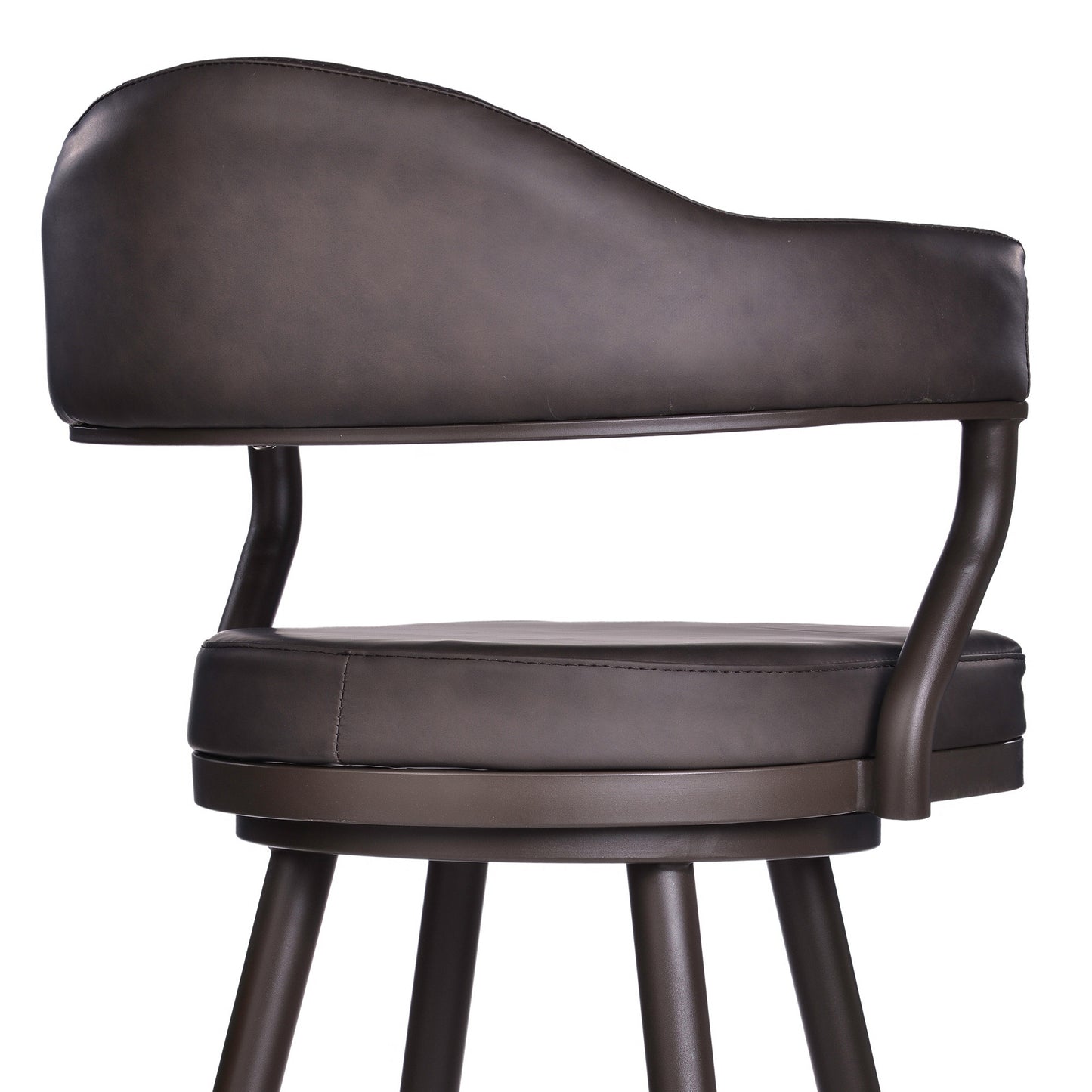 30" Brown Faux Leather And Iron Swivel Bar Height Bar Chair - Loft&Timber