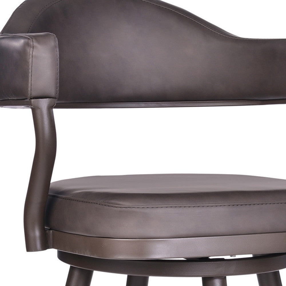 30" Brown Faux Leather And Iron Swivel Bar Height Bar Chair - Loft&Timber
