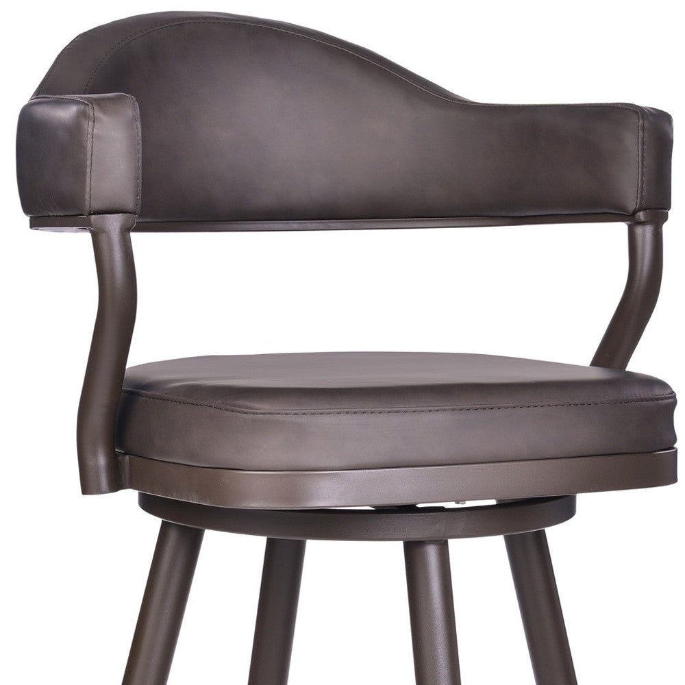 30" Brown Faux Leather And Iron Swivel Bar Height Bar Chair - Loft&Timber
