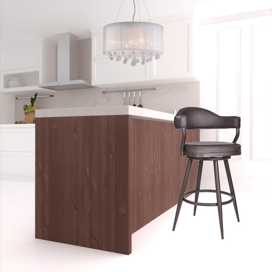 30" Brown Faux Leather And Iron Swivel Bar Height Bar Chair - Loft&Timber