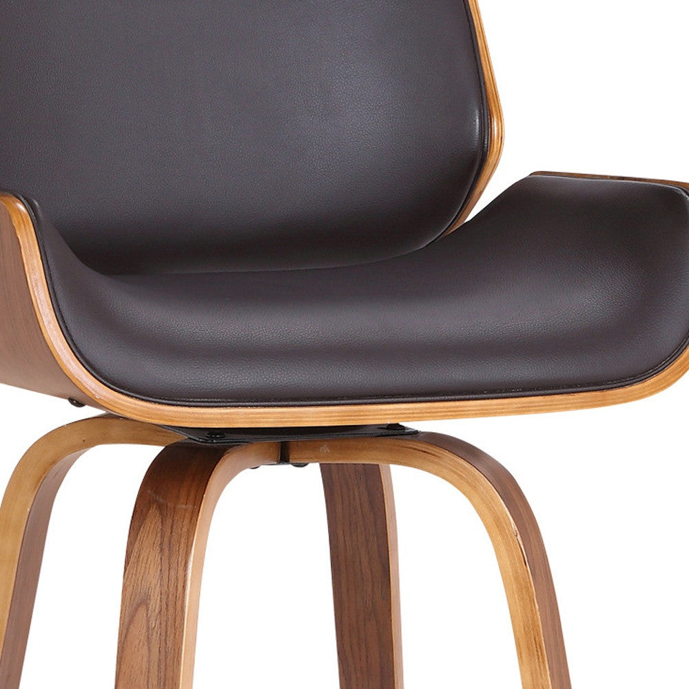 30" Brown Solid Wood Swivel Low Back Bar Height Bar Chair - Loft&Timber