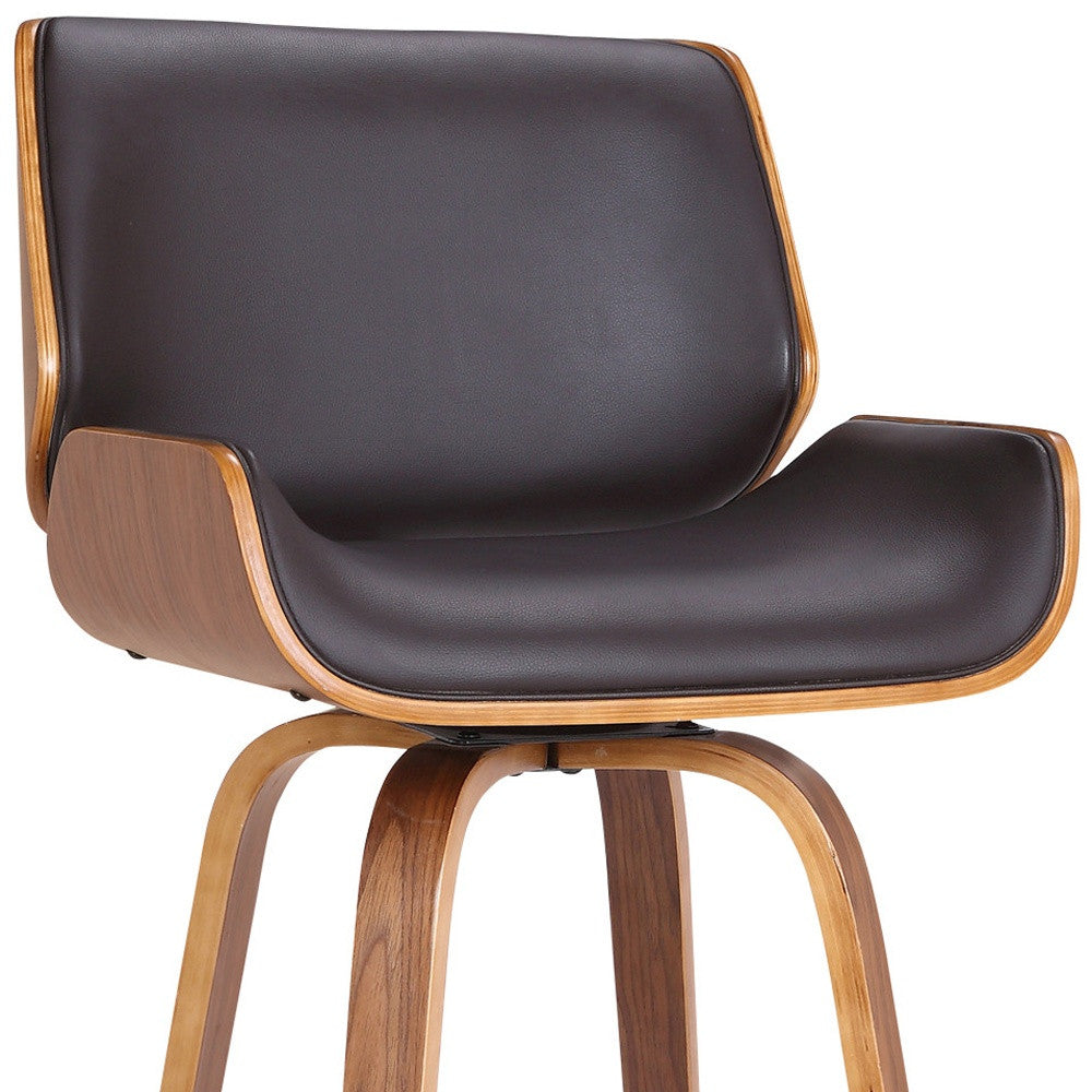 30" Brown Solid Wood Swivel Low Back Bar Height Bar Chair - Loft&Timber