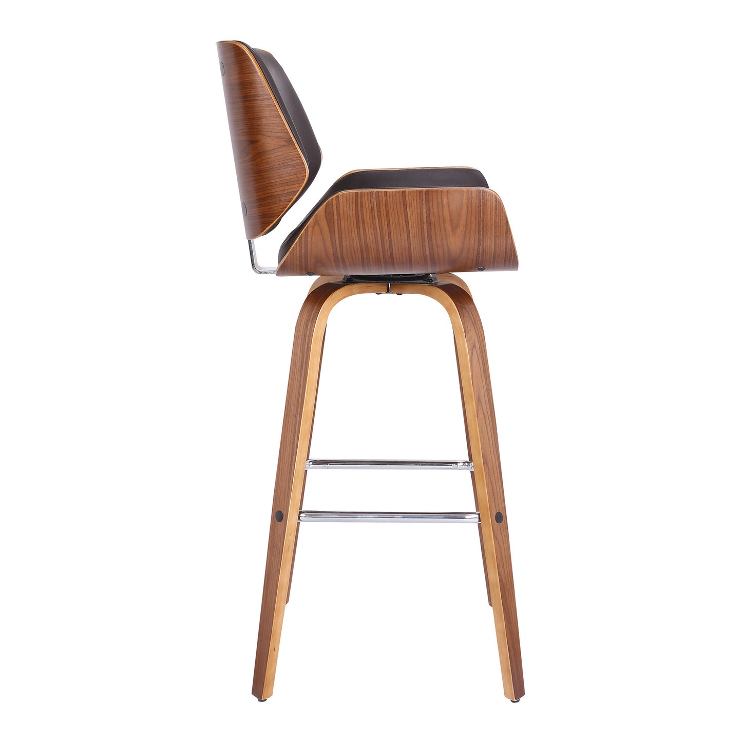 30" Brown Solid Wood Swivel Low Back Bar Height Bar Chair - Loft&Timber