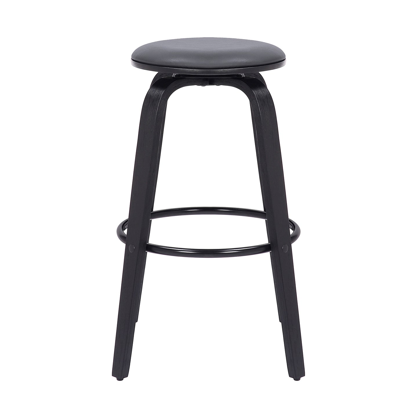 29" Gray And Black Solid Wood Swivel Backless Bar Height Bar Chair - Loft&Timber