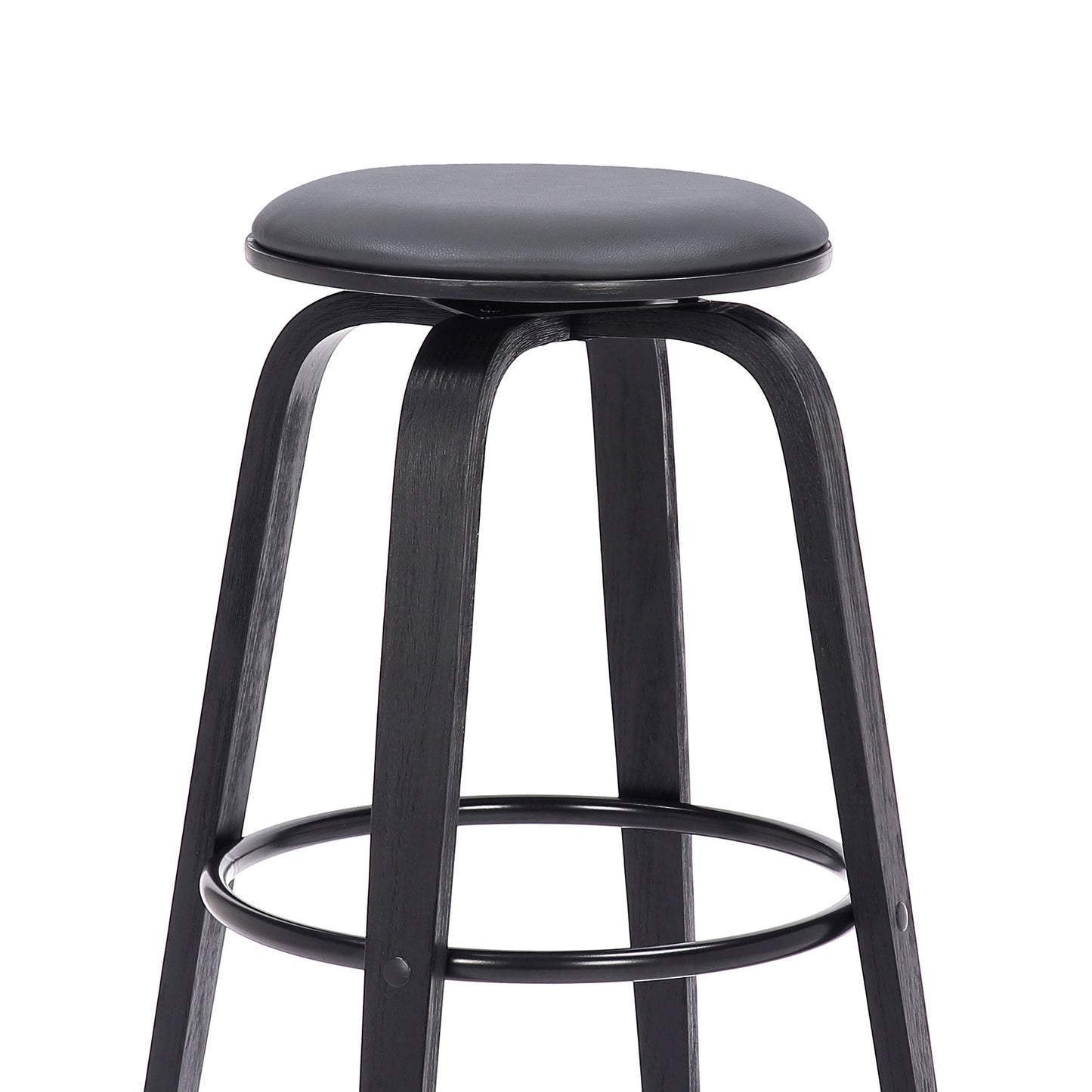 29" Gray And Black Solid Wood Swivel Backless Bar Height Bar Chair - Loft&Timber
