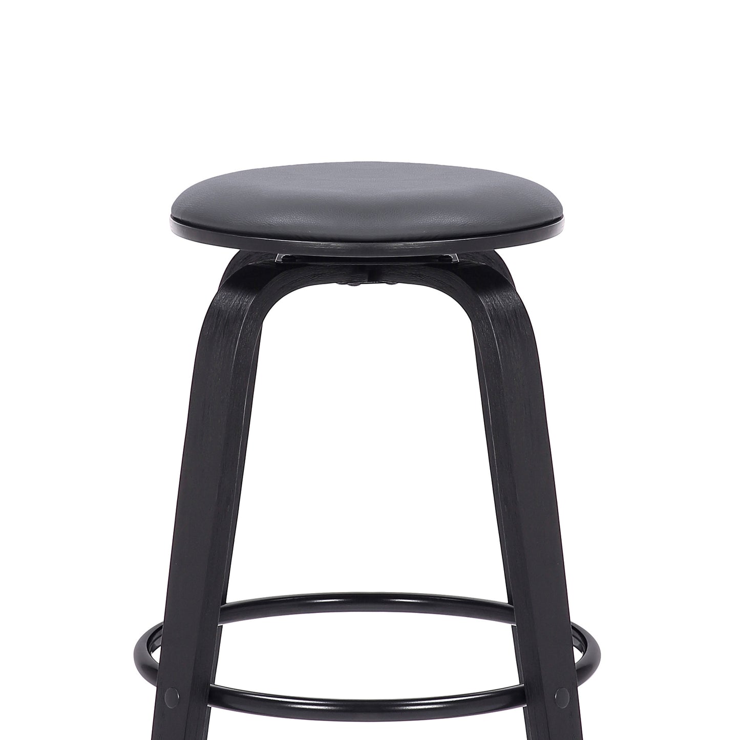 29" Gray And Black Solid Wood Swivel Backless Bar Height Bar Chair - Loft&Timber