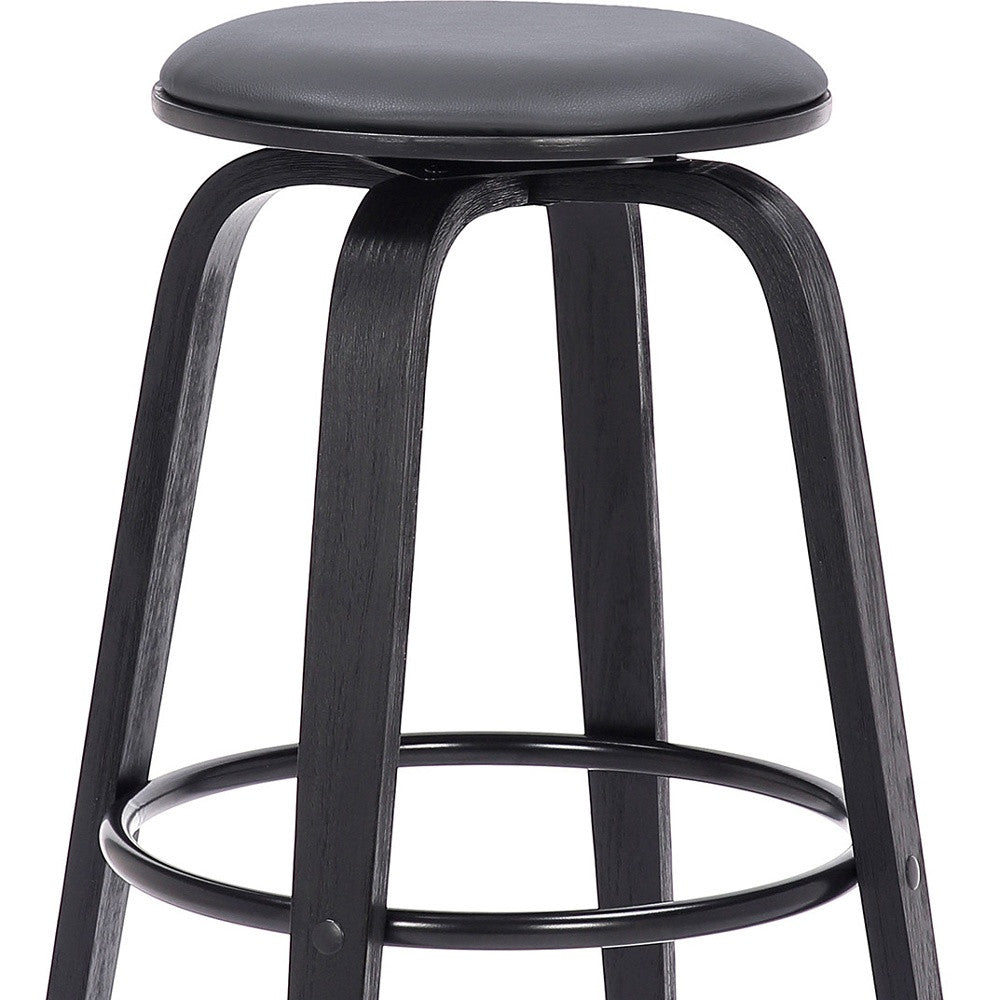 29" Gray And Black Solid Wood Swivel Backless Bar Height Bar Chair - Loft&Timber