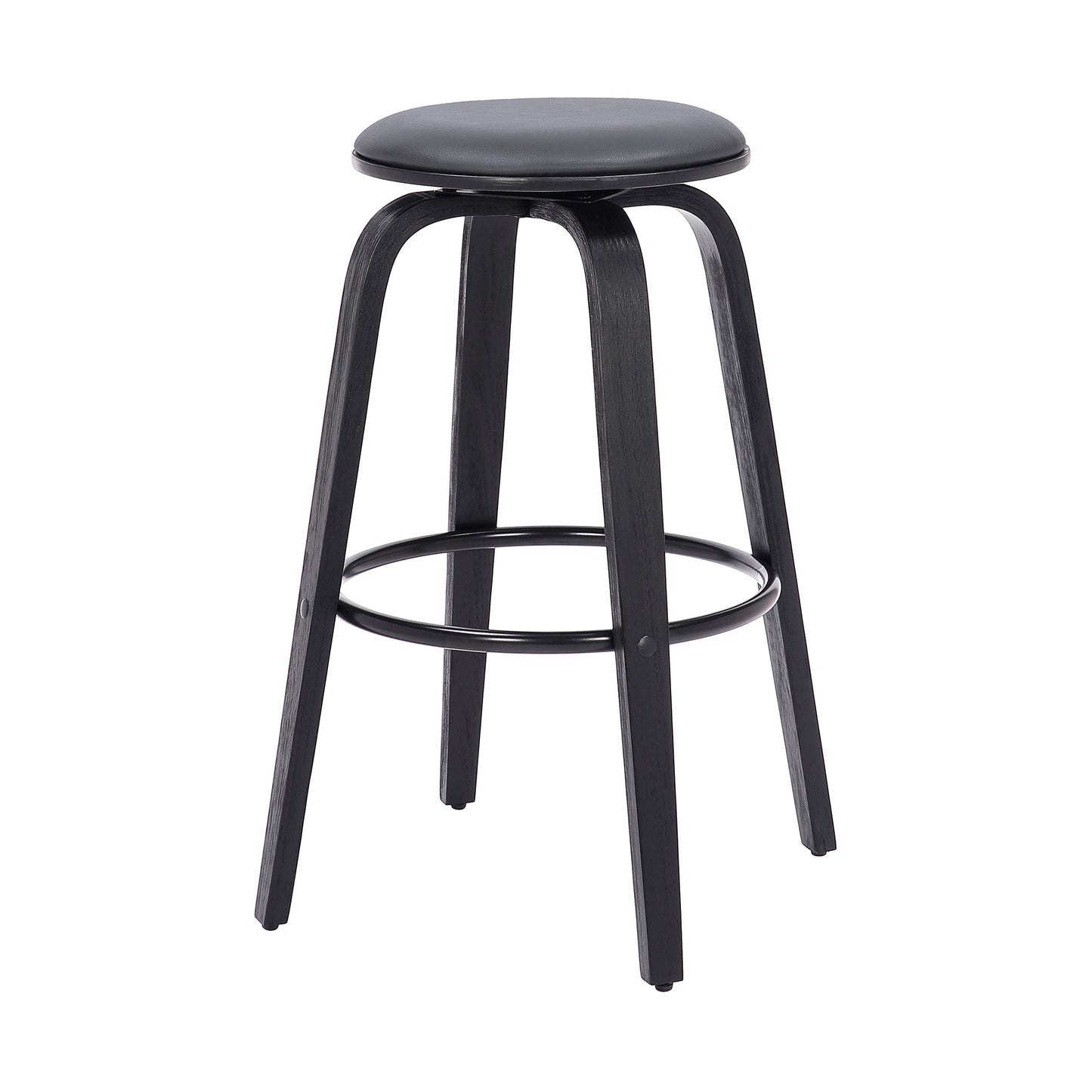 29" Gray And Black Solid Wood Swivel Backless Bar Height Bar Chair - Loft&Timber