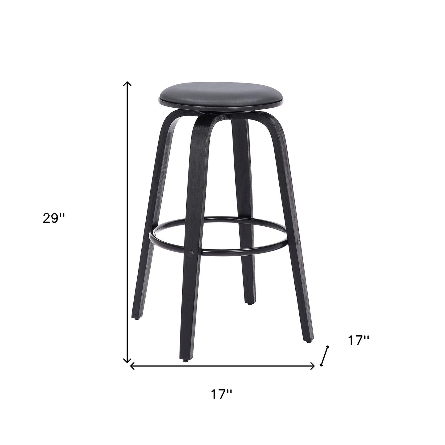 29" Gray And Black Solid Wood Swivel Backless Bar Height Bar Chair - Loft&Timber