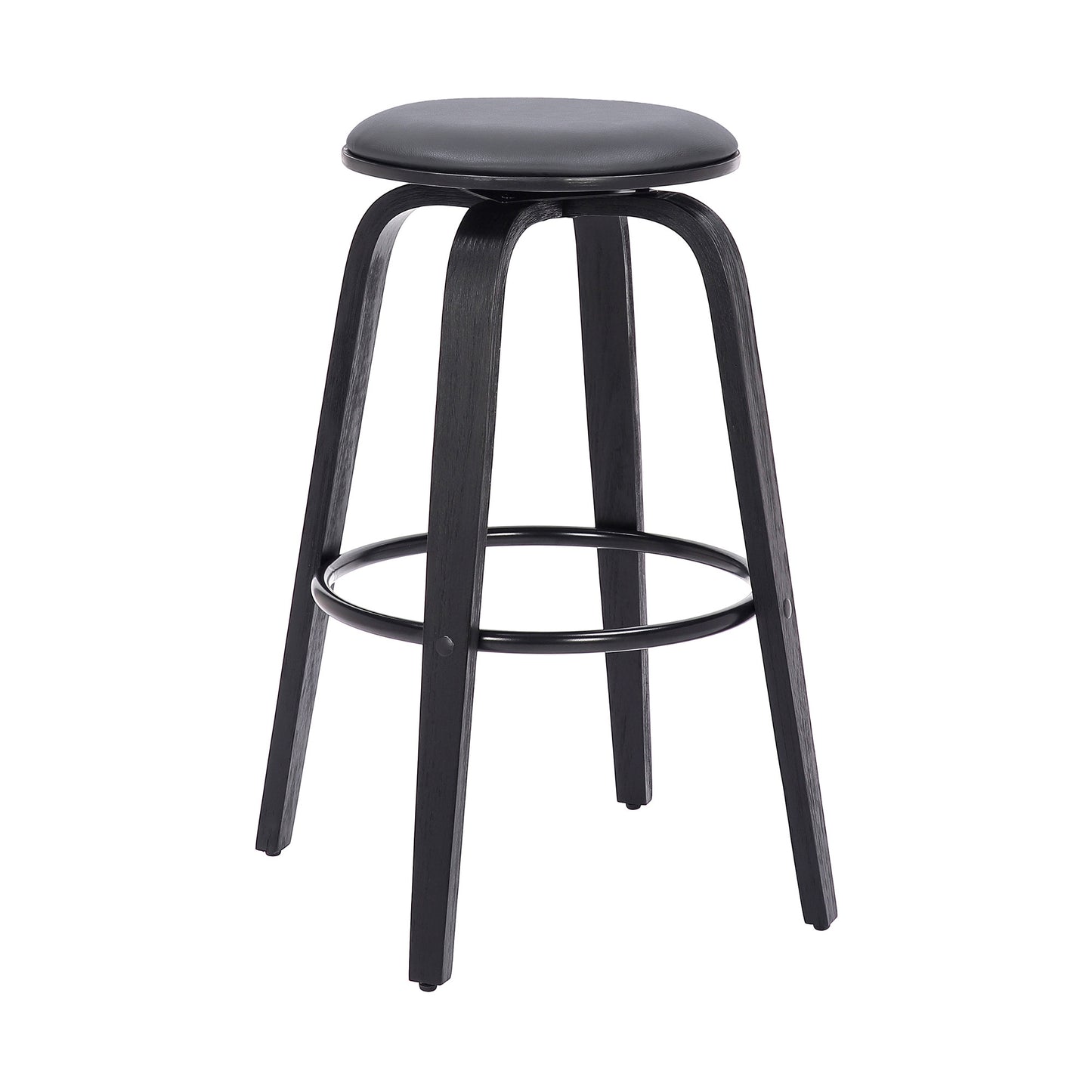 29" Gray And Black Solid Wood Swivel Backless Bar Height Bar Chair - Loft&Timber