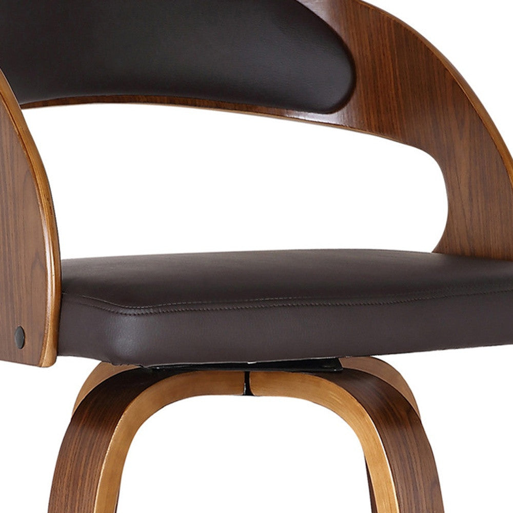 30" Brown Solid Wood Swivel Low Back Bar Height Bar Chair - Loft&Timber