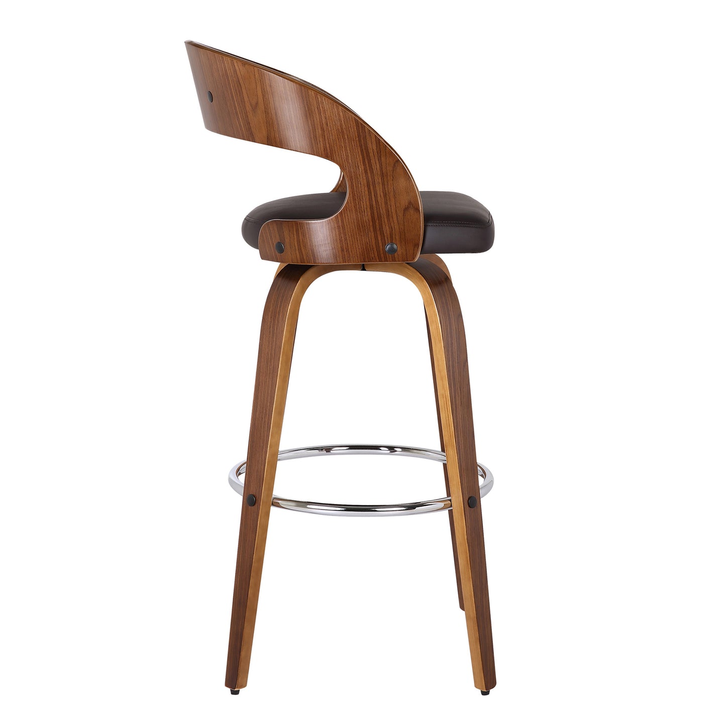 30" Brown Solid Wood Swivel Low Back Bar Height Bar Chair - Loft&Timber