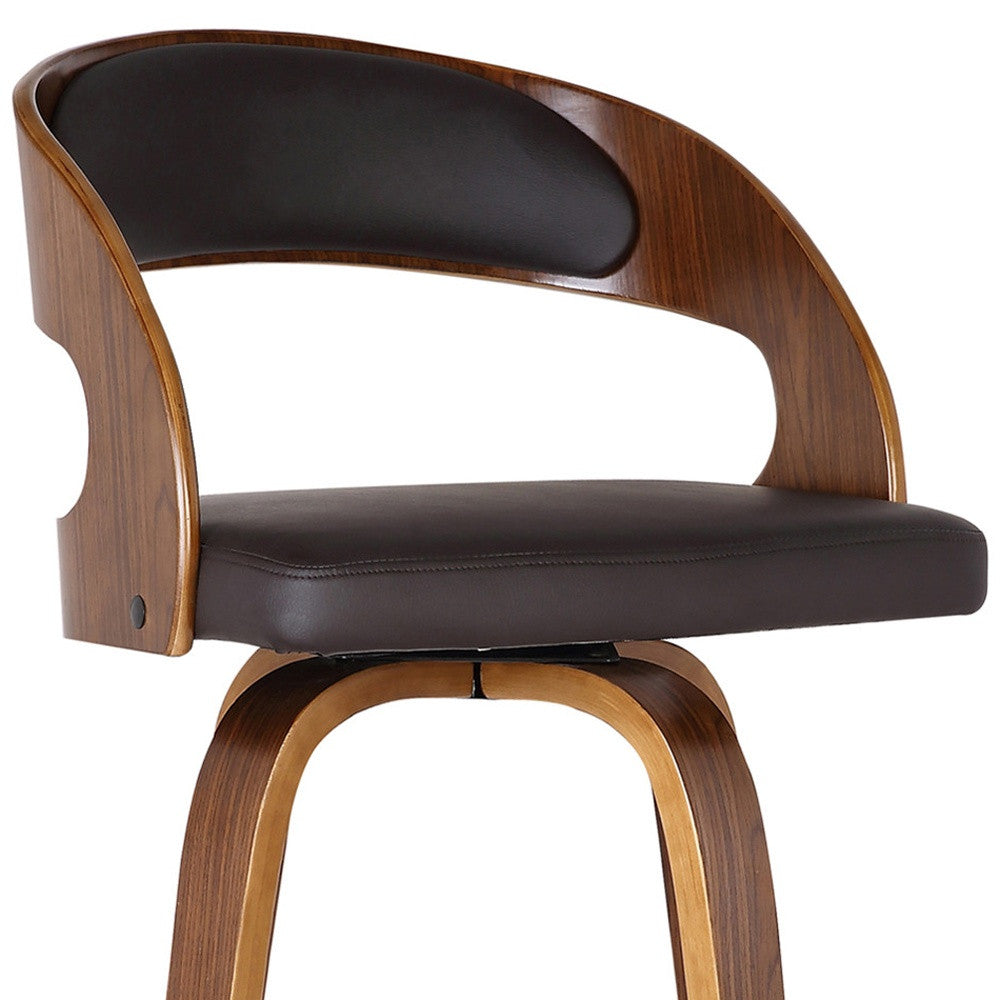 30" Brown Solid Wood Swivel Low Back Bar Height Bar Chair - Loft&Timber