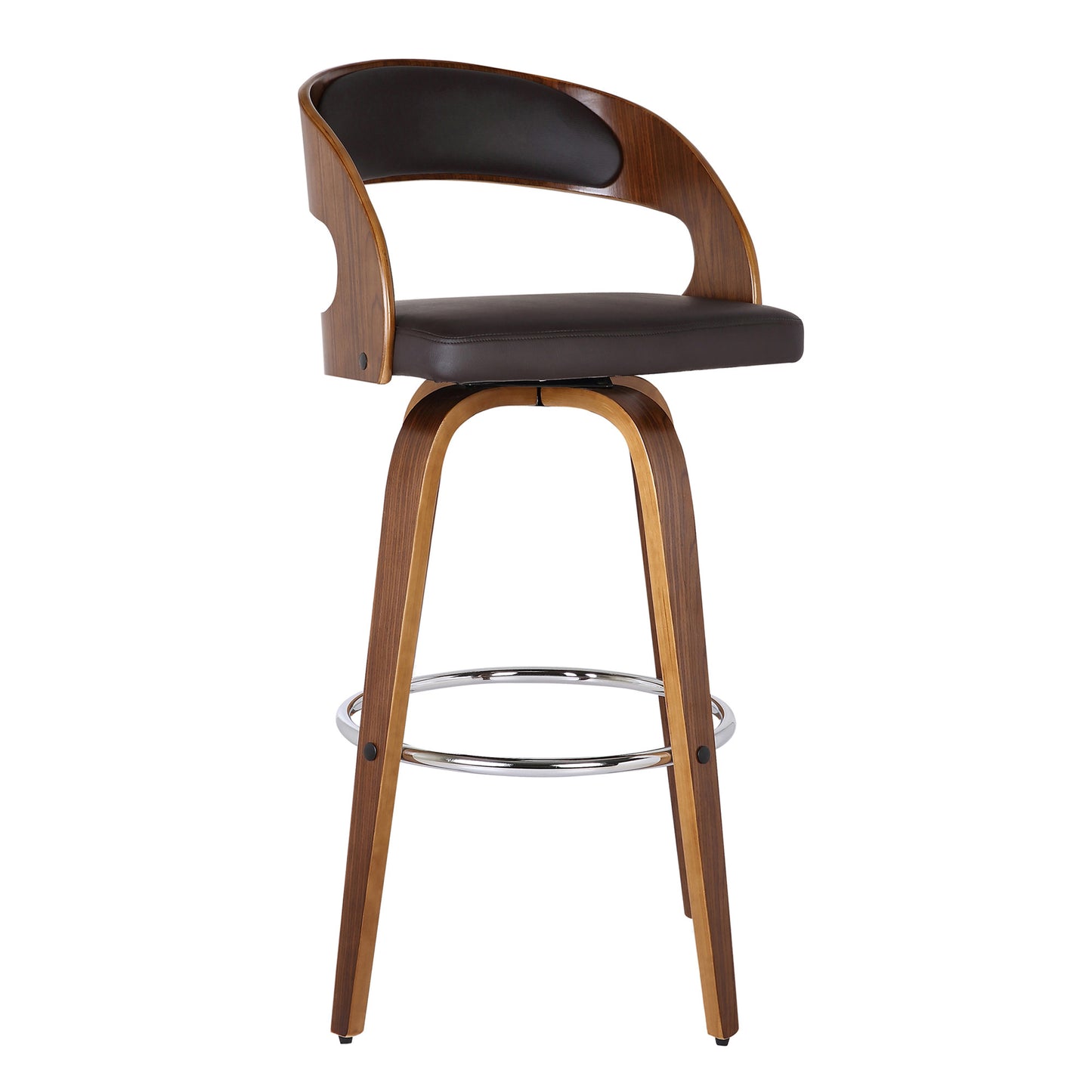 30" Brown Solid Wood Swivel Low Back Bar Height Bar Chair - Loft&Timber