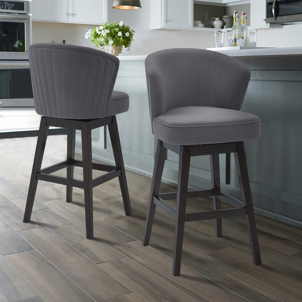 31" Gray And Espresso Solid Wood Swivel Low Back Bar Height Bar Chair - Loft&Timber