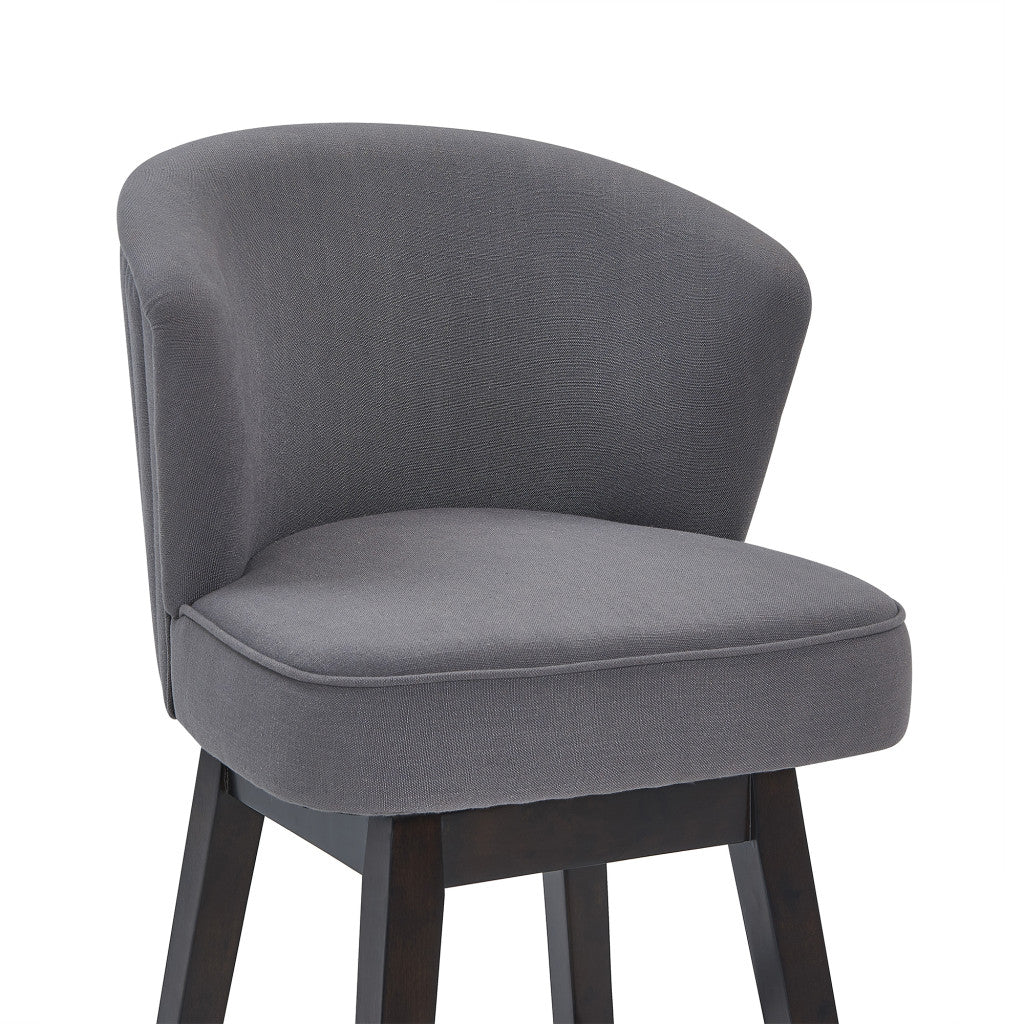 31" Gray And Espresso Solid Wood Swivel Low Back Bar Height Bar Chair - Loft&Timber
