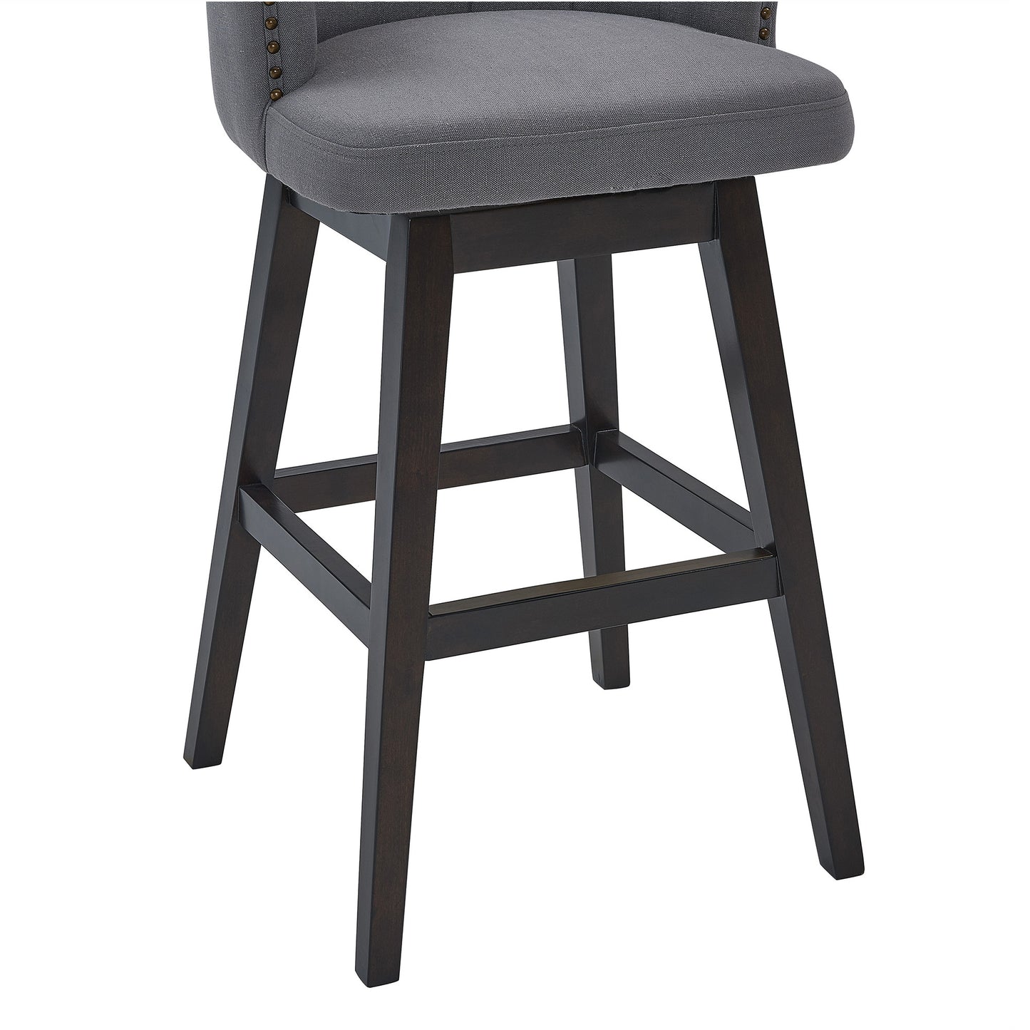 31" Gray And Espresso Solid Wood Swivel Low Back Bar Height Bar Chair - Loft&Timber