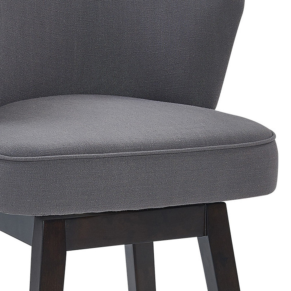 31" Gray And Espresso Solid Wood Swivel Low Back Bar Height Bar Chair - Loft&Timber