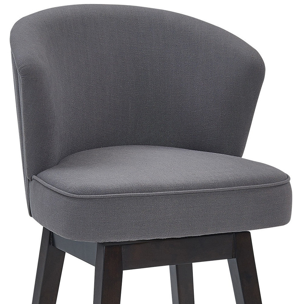 31" Gray And Espresso Solid Wood Swivel Low Back Bar Height Bar Chair - Loft&Timber