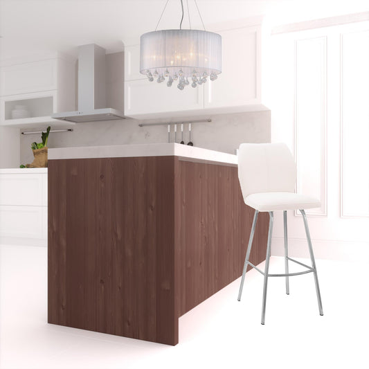 30" White And Silver Faux Leather And Iron Bar Height Bar Chair - Loft&Timber