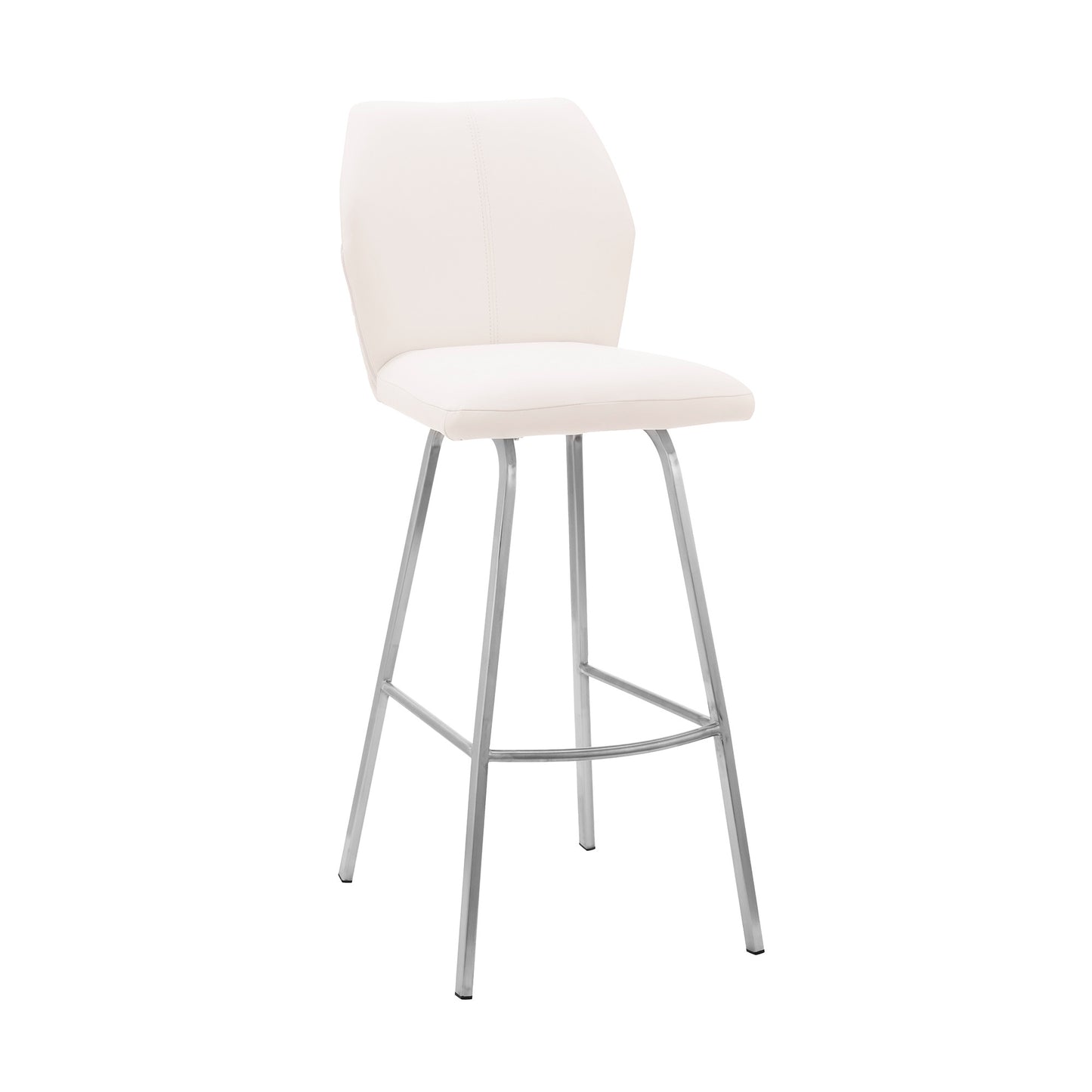 30" White And Silver Faux Leather And Iron Bar Height Bar Chair - Loft&Timber