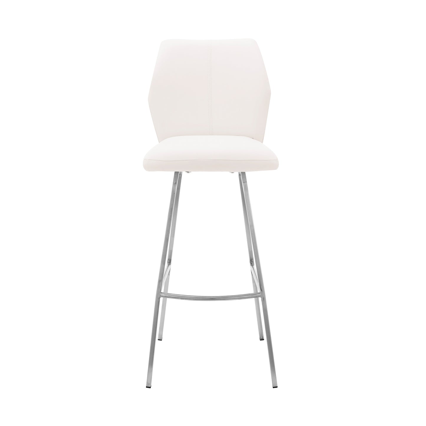 30" White And Silver Faux Leather And Iron Bar Height Bar Chair - Loft&Timber