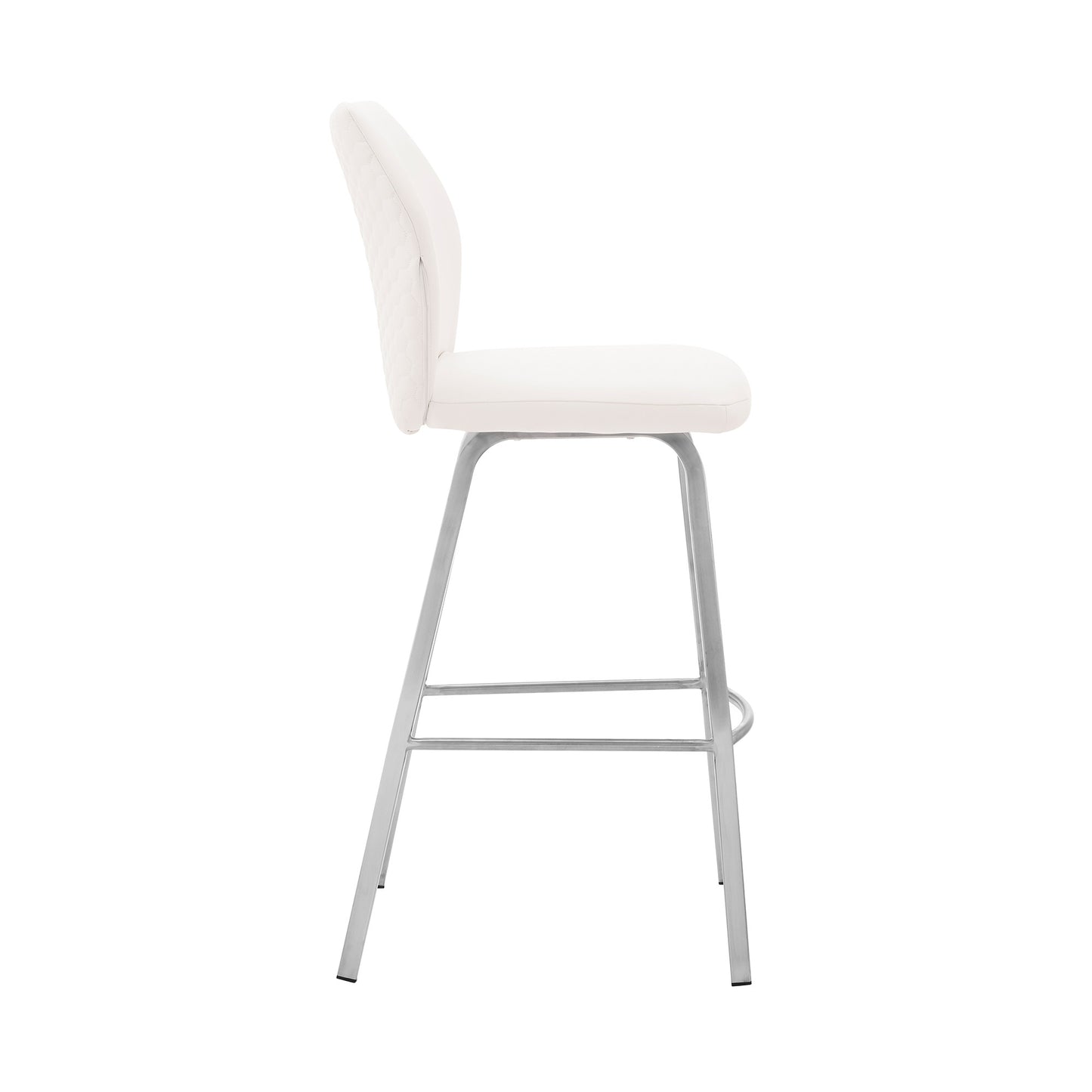 30" White And Silver Faux Leather And Iron Bar Height Bar Chair - Loft&Timber
