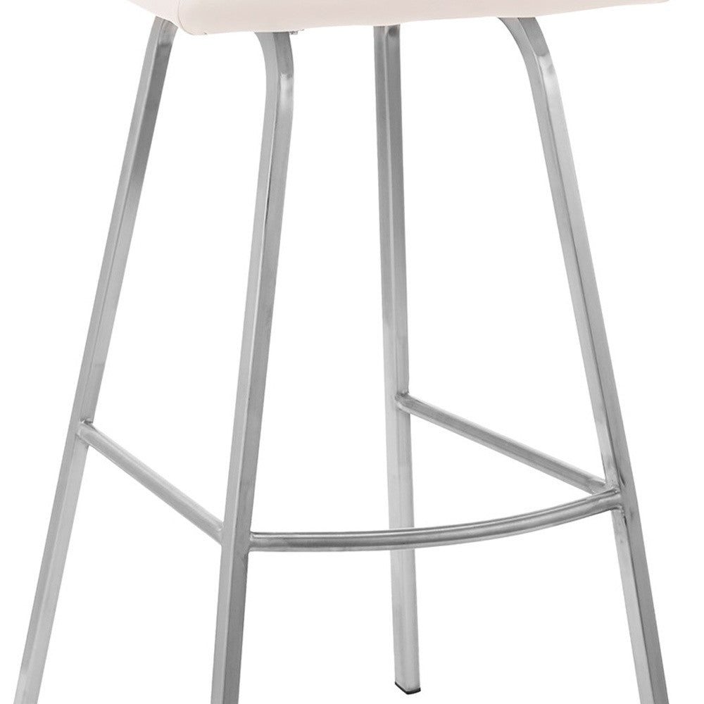 30" White And Silver Faux Leather And Iron Bar Height Bar Chair - Loft&Timber