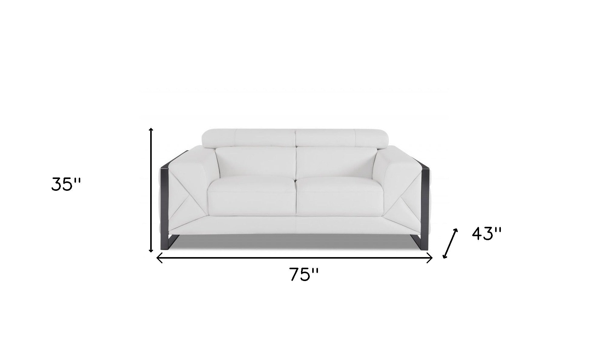 75" White And Black Italian Leather Loveseat - Loft&Timber