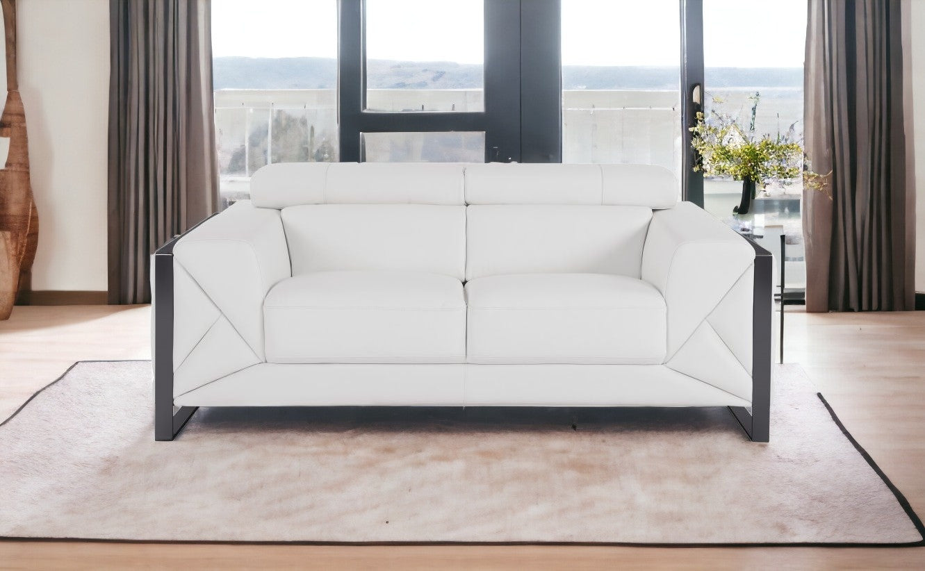 75" White And Black Italian Leather Loveseat - Loft&Timber
