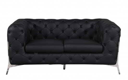 69" Black And Silver Italian Leather Loveseat - Loft&Timber